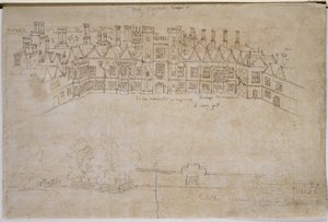 内陆庭院和奥特兰兹外墙，里士满宫，16世纪（纸和笔墨水） 作者 安东尼·范·登·温加德